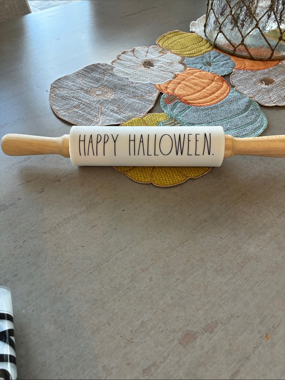 Rae Dunn White Embossing Rolling Pin - "HAPPY HALLOWEEN"